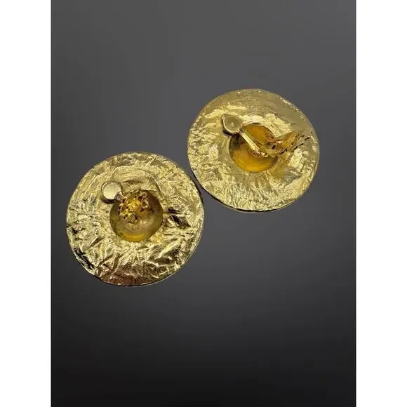 Vintage Etruscan Medallion Gold Plated Clip On Earrings